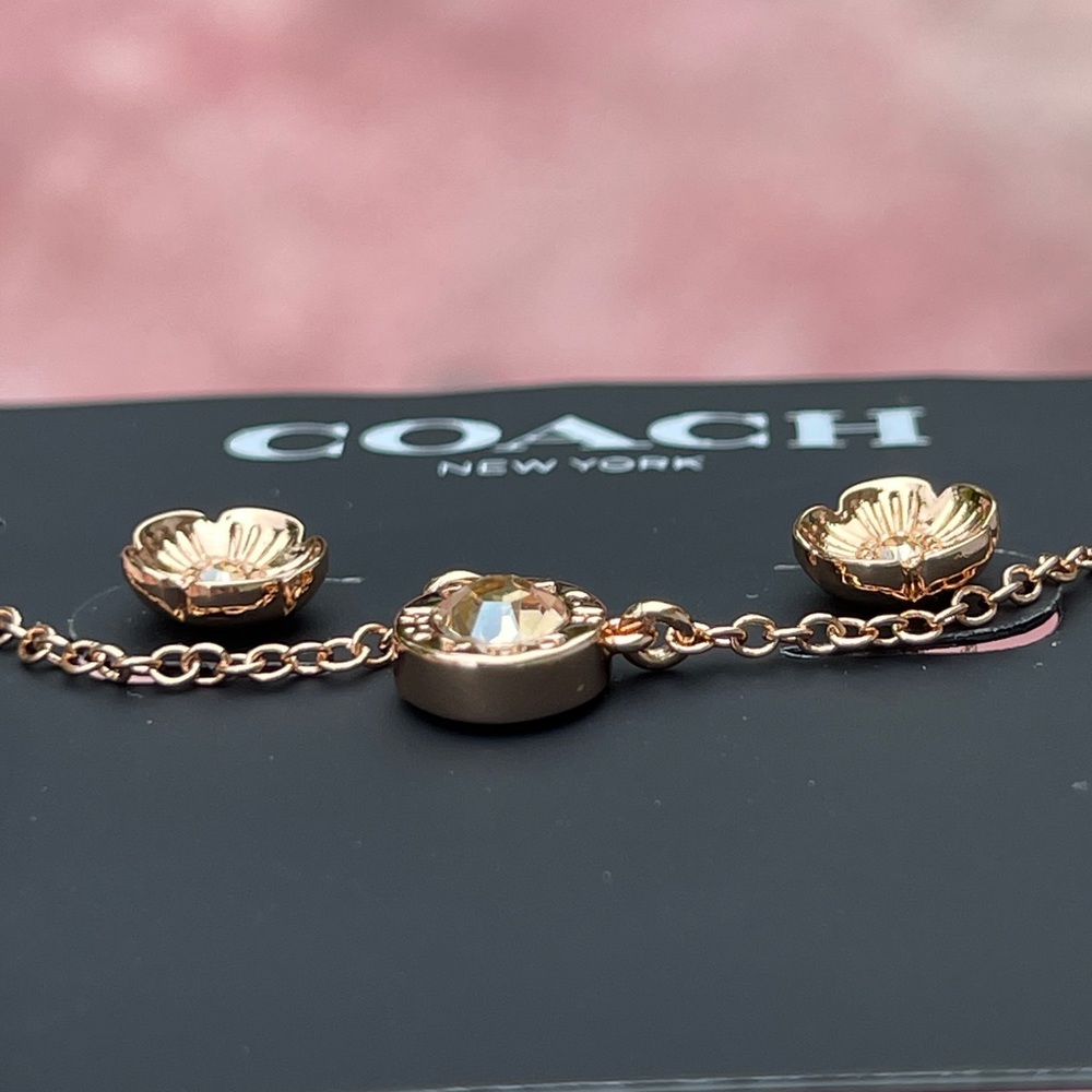 COACH Round Circle Necklace and Tea Rose Stud Earrings Set - Picture 11 of 14